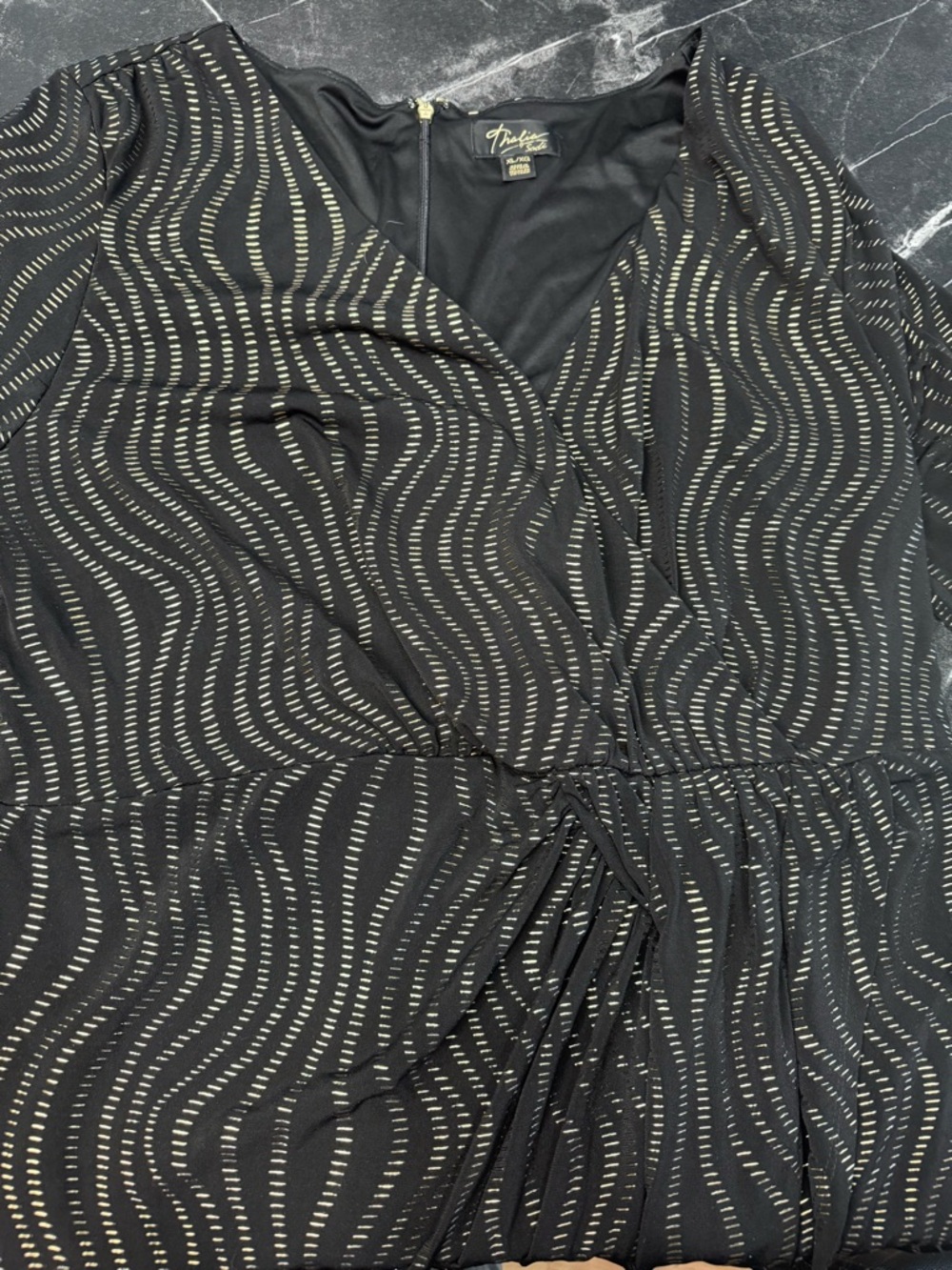 Thalia Sodi Black Gold Sheer Wave Detail Long Sleeve Dress XL Elegant Chic - Picture 7 of 11